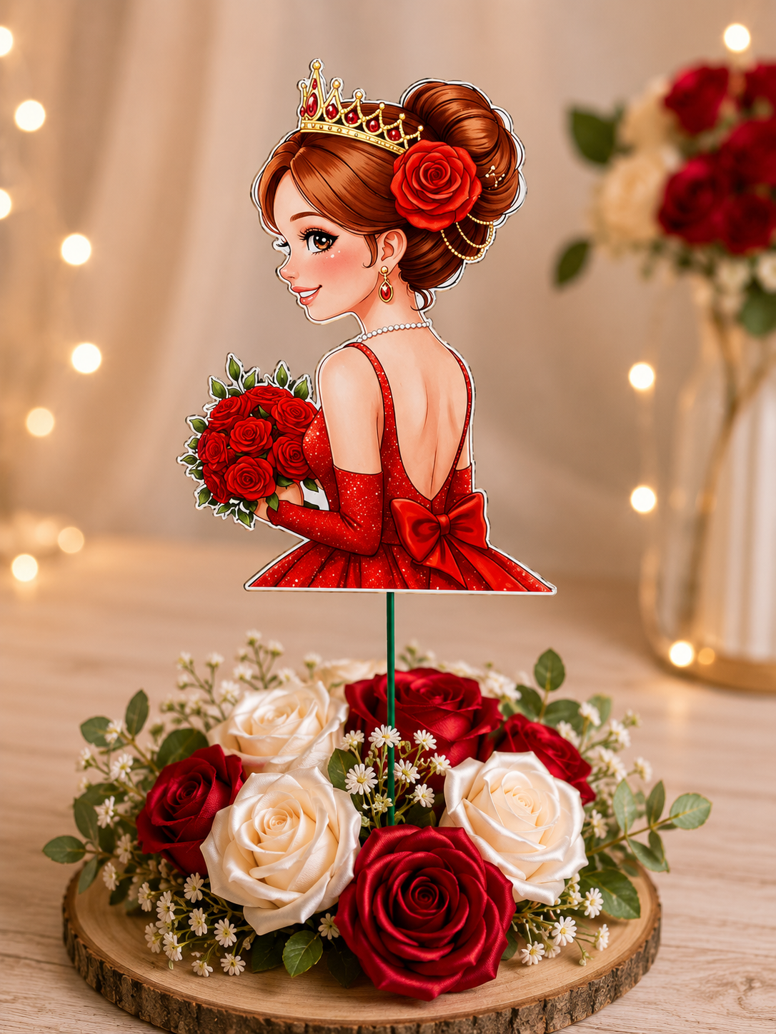 Decor Elegant Tip Prințesă pentru Aranjamente cu Trandafiri din Satin – Accesoriu Handmade