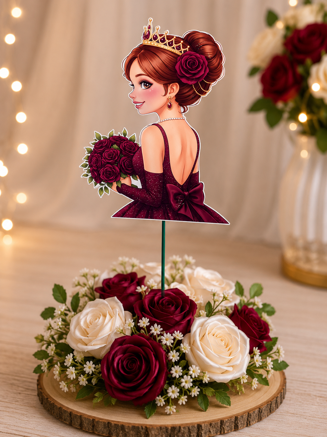 Decor Elegant Tip Prințesă pentru Aranjamente cu Trandafiri din Satin – Accesoriu Handmade