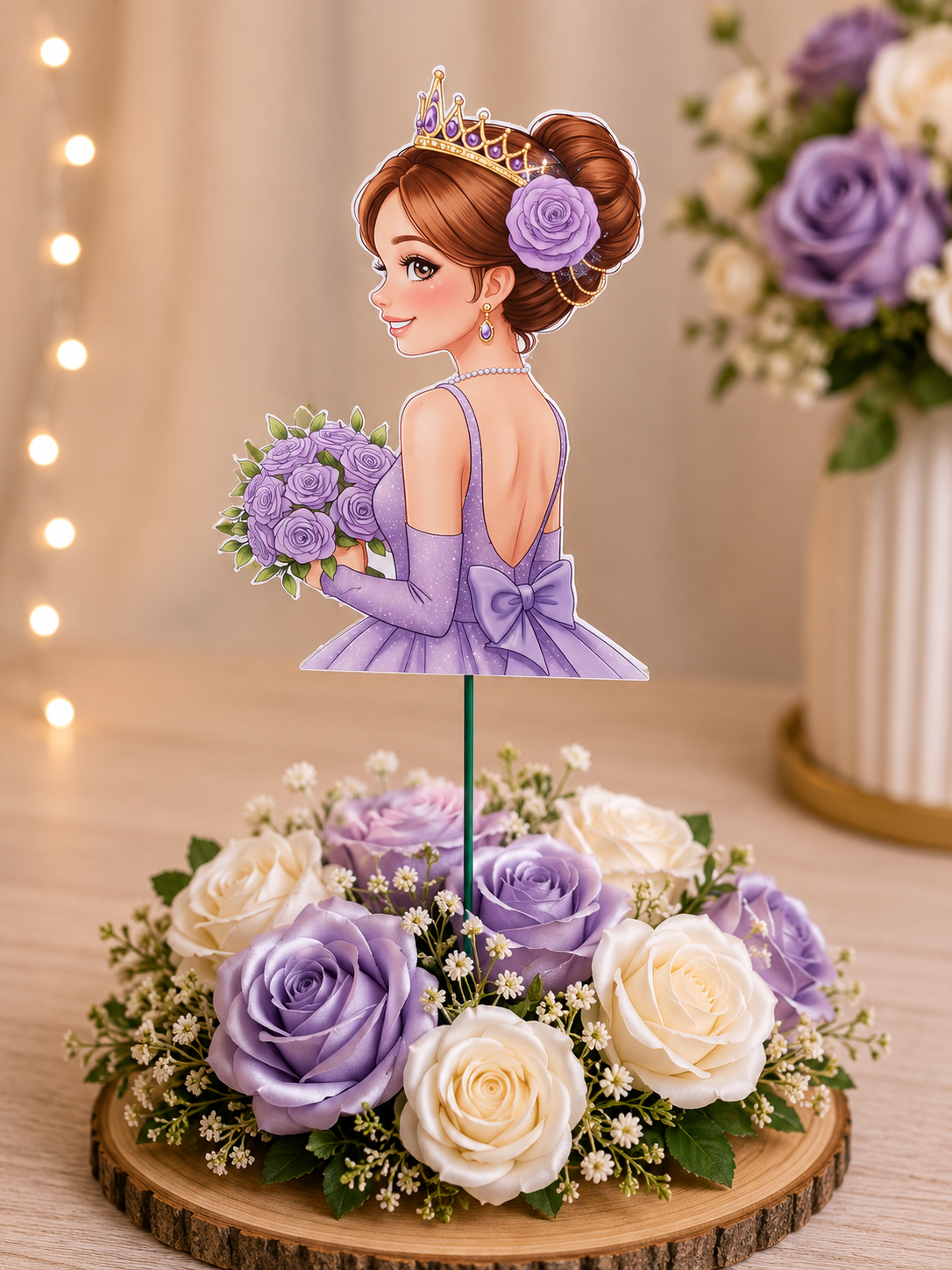 Decor Elegant Tip Prințesă pentru Aranjamente cu Trandafiri din Satin – Accesoriu Handmade