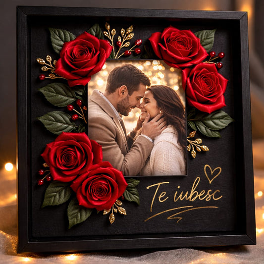 Tablou romantic personalizat cu trandafiri roșii și mesaj „Te iubesc” – Cadou special pentru cupluri