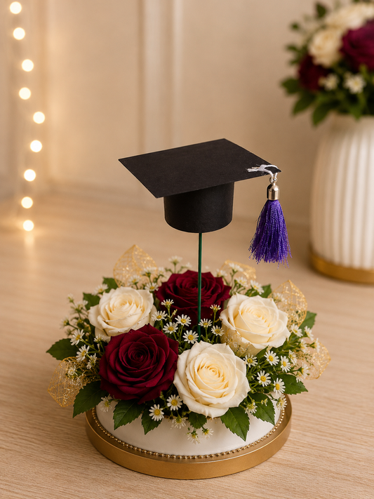 Accesoriu Absolvire 2026 pentru Aranjamente cu Trandafiri din Satin – Toca Decorativă cu Ciucure Mov